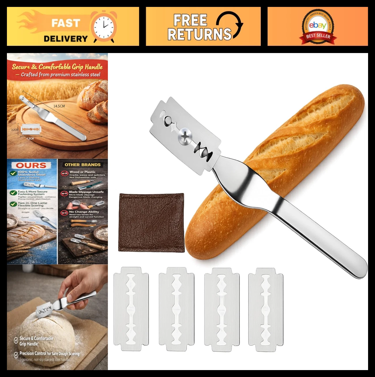 Premium Stainless Steel Bread Lame Scoring Tool with 5 Blades & Safety Cover - A
Opens in a new wind