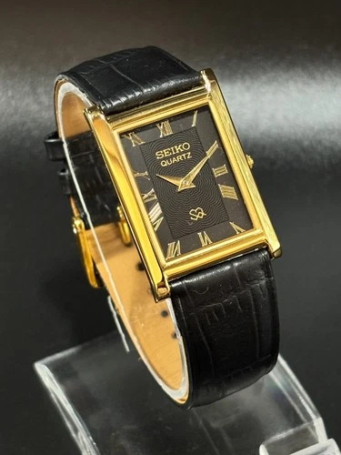 Vintage Seiko Slim Quartz Men's Wrist Watch -Leather Strap -Roman Dial