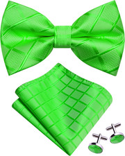 Mens Plaid Checkered Bow Tie Handkerchief Jacquard Woven Adjustable Pre-Tied Bow