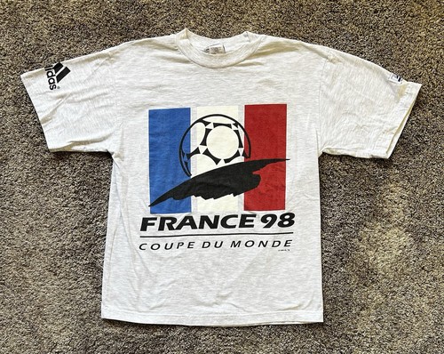 VTG 1998 Adidas FIFA World Cup France Coupe Du Monde T-Shirt Sz Small Soccer - Picture 1 of 9