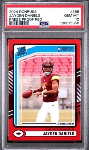 PSA 10 RC Jayden Daniels 2024 Donruss Rated Rookie Red Parallel Color Match RARE