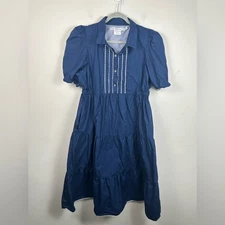 Gretchen Scott Designs Blue Midi Dress Size XL Tiered Cotton