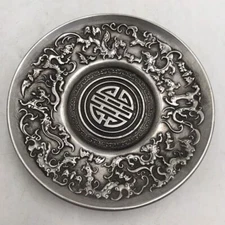 Asian Tibet silver copper fortune 9 phoenix plate rare table decoration