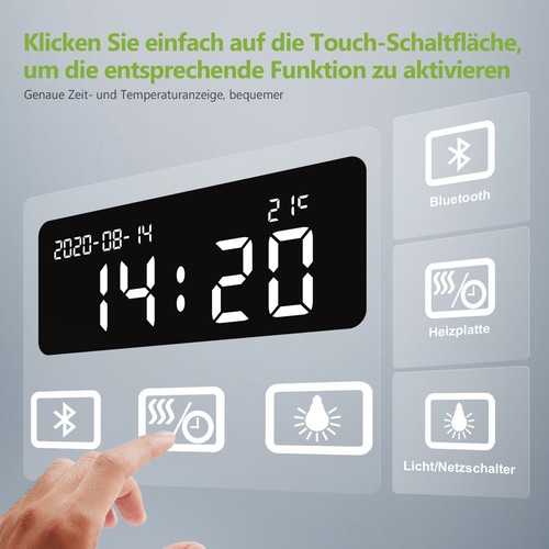 LED Badspiegel mit Beleuchtung Bluetooth Uhr Beschlagfrei Dimmbar Lichtspiegel - Bild 71 von 143