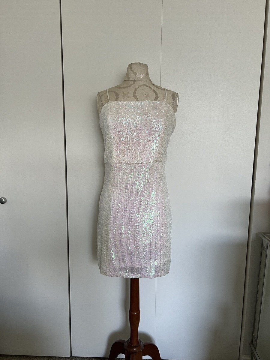 Club Monaco Women White Pink Knit Sequin Dress SZ 4
