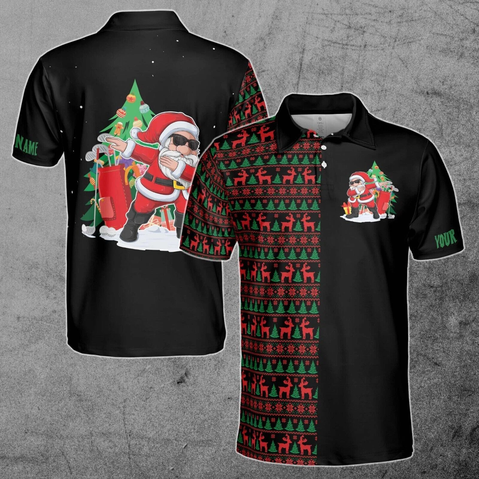 Santa Golfer Custom Name Christmas Golf Ball Pattern Mens Polo Shirt