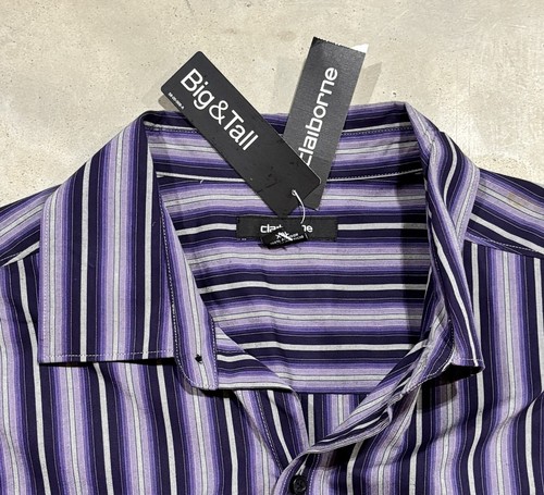 NWT Claiborne Big & Tall Short Sleeve Button Front Shirt Mens Size XLT Purple - Picture 3 of 5