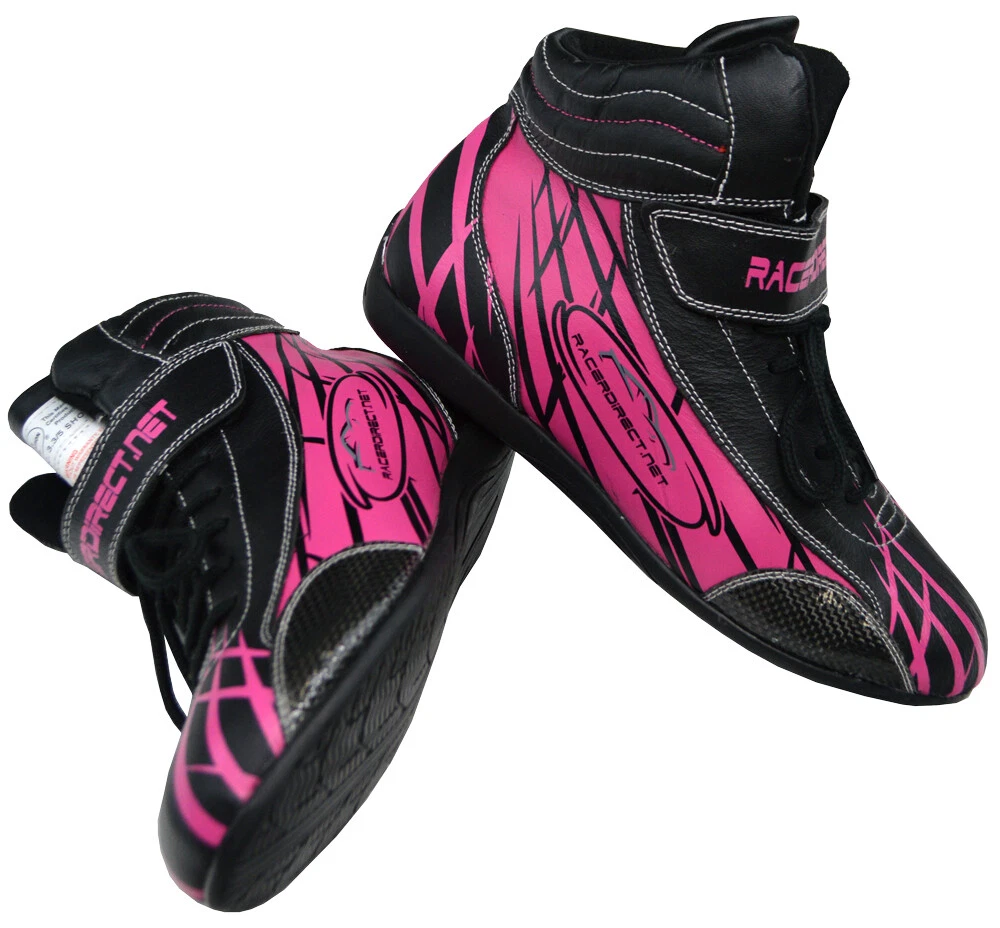 PINK YOUTH RACING DRIVING SHOES SFI 3.3 5 LEATHER COOL GRAPHICS PICK SIZE 1 7