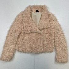 Izabel London Teddy Coat 8 Pink Short Jacket Fluffy Faux Fur Collar