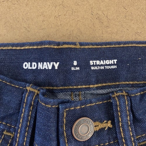 Old Navy Boys Size 8 Slim Dark Wash Denim Relaxed Straight Non-Stretch Jeans NWT - Picture 2 of 7