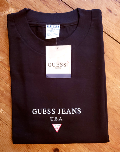 CAMISETA GUESS JEANS Para Hombre Logo Grande Mangas Cortas Negro Algodón Cuello Redondo Nueva con Etiquetas - Imagen 3 de 13