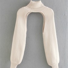 Lady Knitted Bolero Shrug Shawl Long Sleeve Sweater High Neck Cropped Top Loose