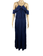 LEE COOPER Navy Maxi Dress Cold Shoulder Lace Up Boho Viscose Womens Size 12