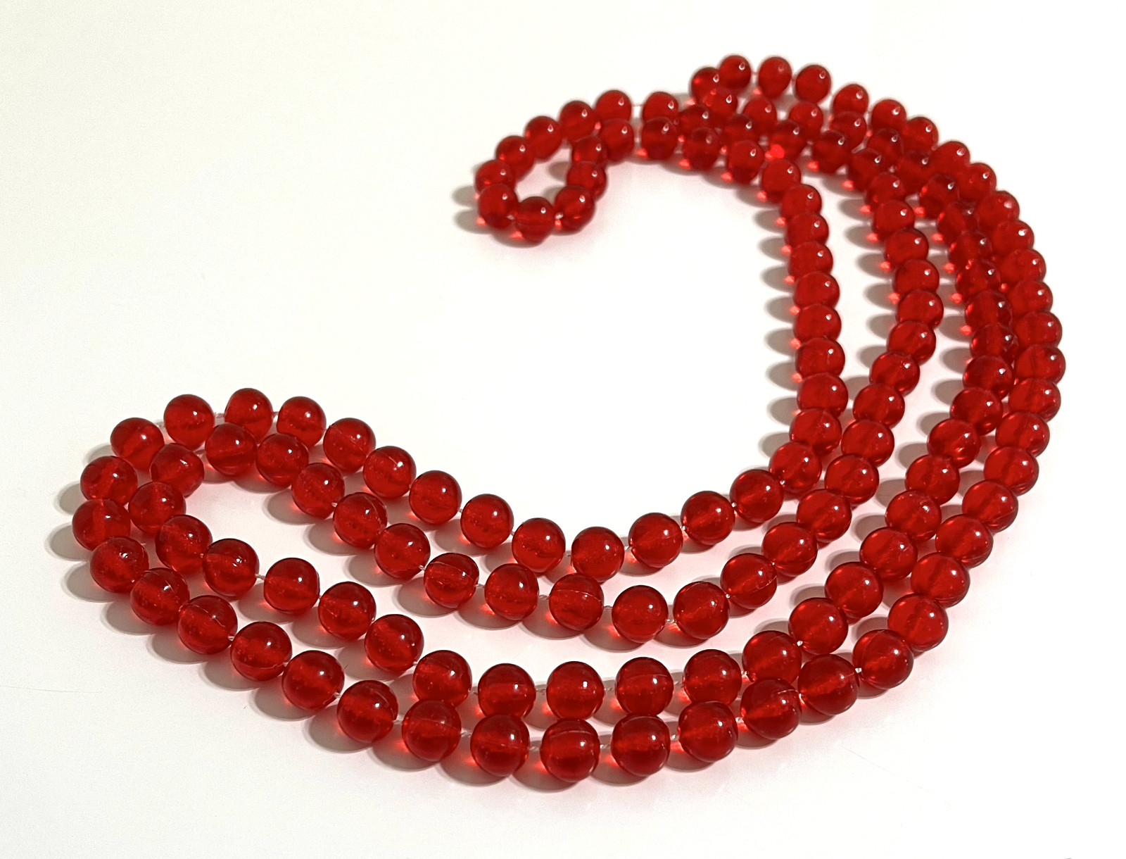Transparent Ruby Red Acrylic Bead 72” Necklace 12… - image 8