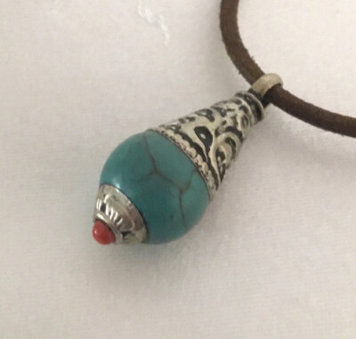 Small Tibetan Protection Amulet Gau From Nepal With Turquoise & Silver