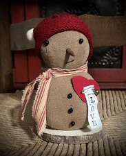 Grubby Primitive LOVE Valentine's Day HEART Baby Snowman Snow Man Doll CUTE! 6"