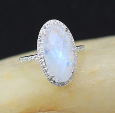 Natural Moonstone CZ Ring Solid 925 Sterling Silver Jewelry Free Shipping