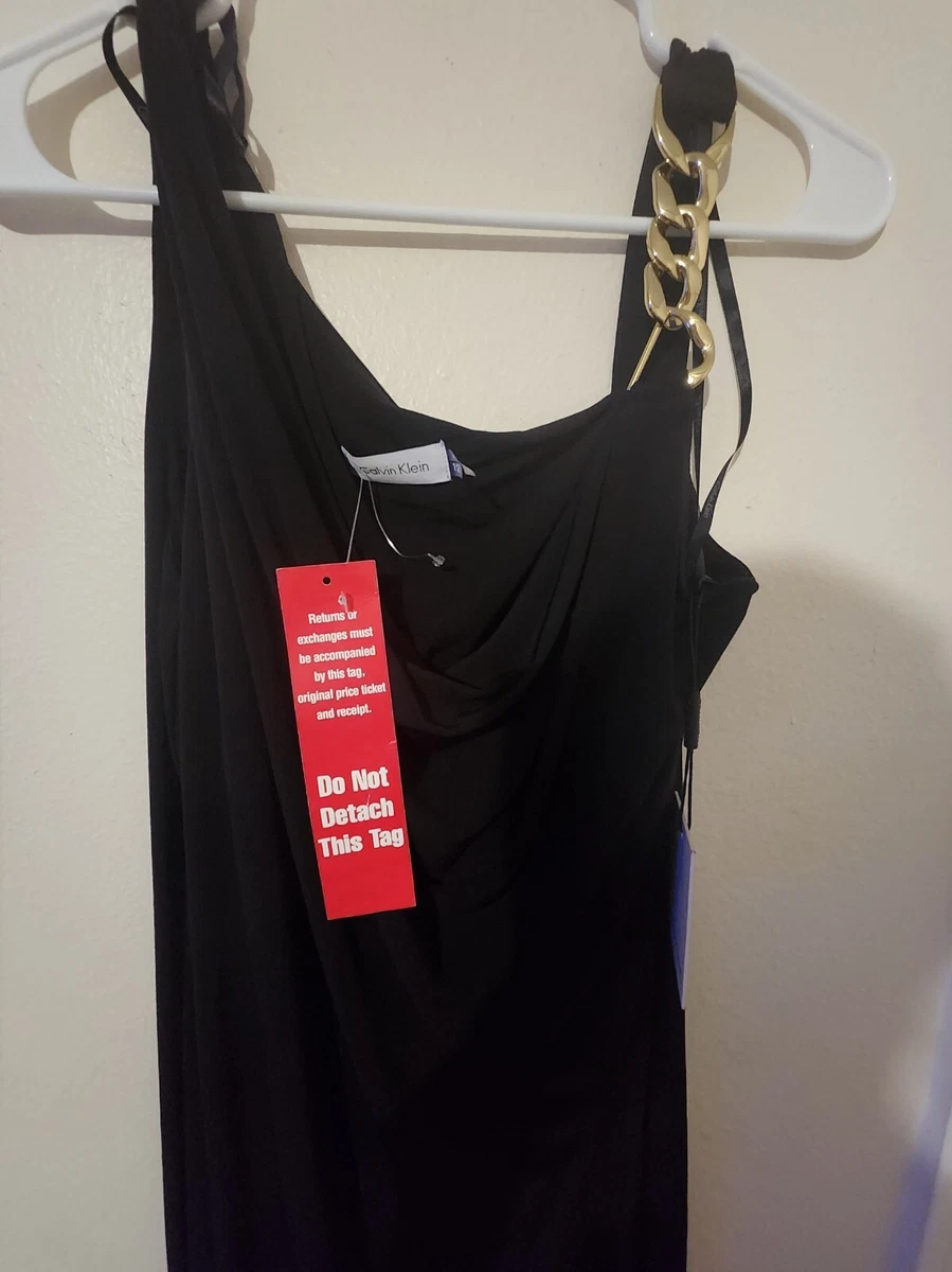 Calvin Klein gold chain strap long black Formal Dress Women s Size 12