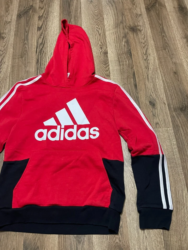 Sudadera con Capucha Adidas, Niños Talla Mediana, Rojo Negro, Manga Larga, Pullover Foto 3 de 4