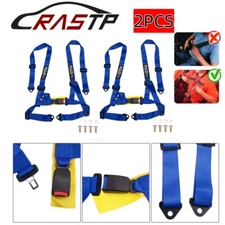 Blue 2x Universal Racing Belts Harness 4 Point 4PT Nylon Adjustable