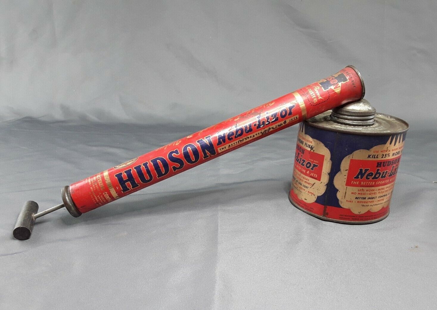 Vtg Hudson Pump Sprayer Duster w/ Steel Drum insecticide moths flies