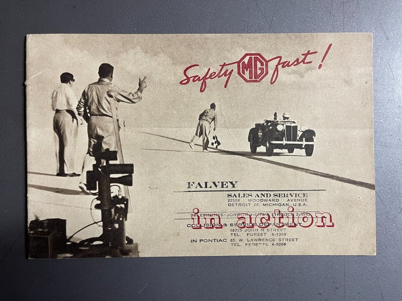 1952 MG TC "Safety First in Action" Advertising Sales Folder Brochure RARE XLNT