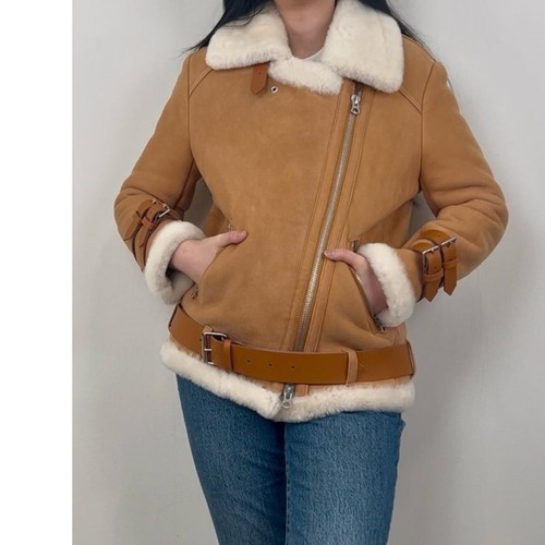 Acne Studios Velocite Lamb Shearling in Tan and White Shearling Jacket - Picture 2 of 8