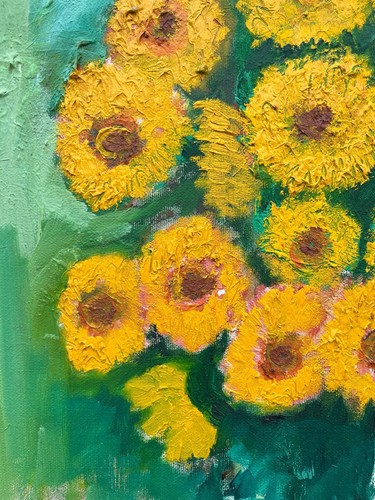 Expressive Still Life with Sunflowers Modern Oil Painting 70x50cm - Picture 5 of 12