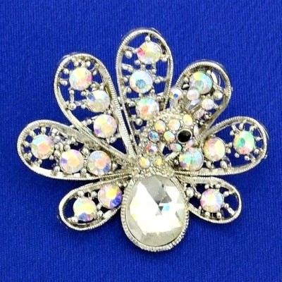 Peacock Brooch Made With Swarovski Crystal Bird AB Charm Pin