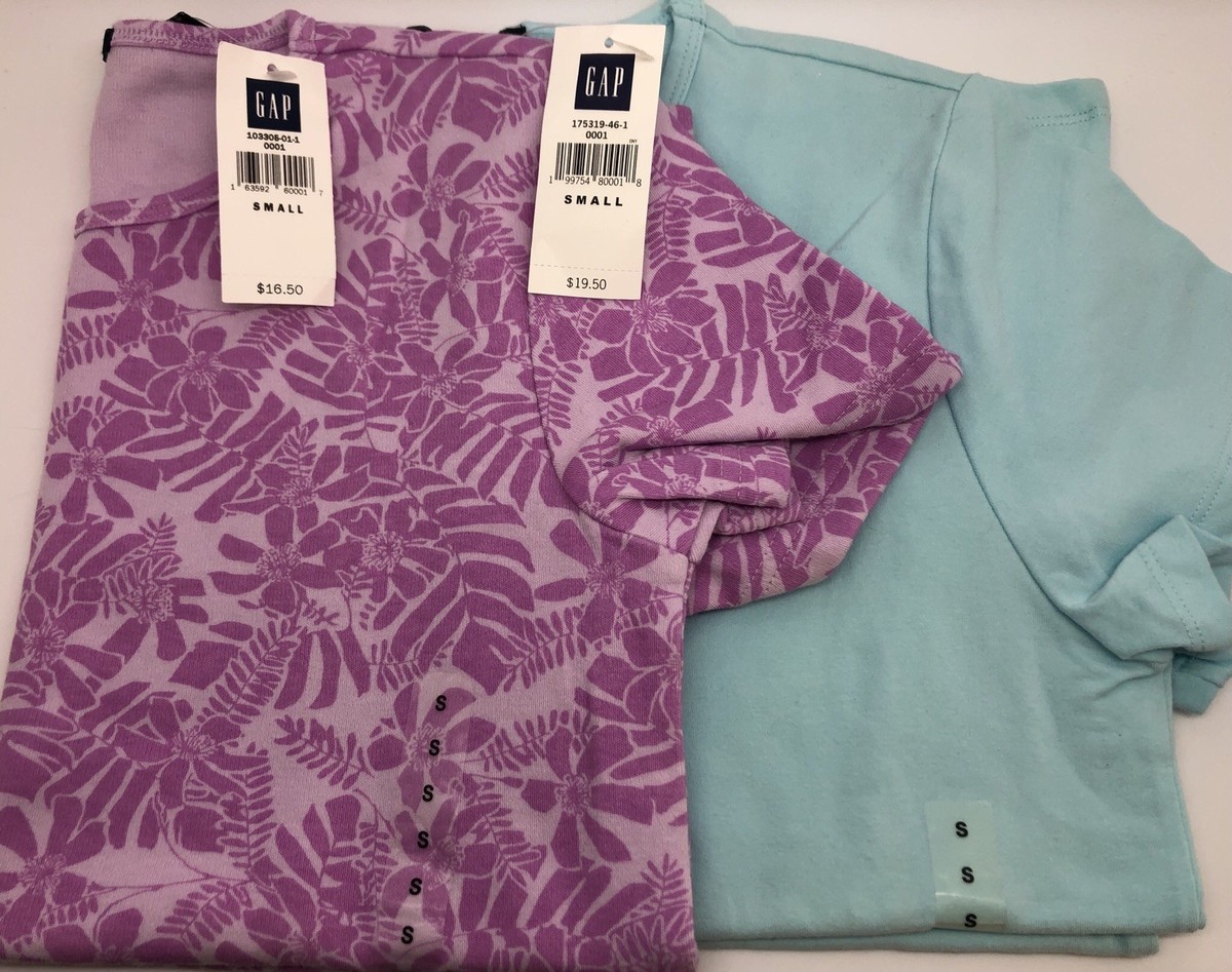 ①2本セット Two NEW Gap Stretch Floral & Solid Short Sleeve Tops Shirts, Size