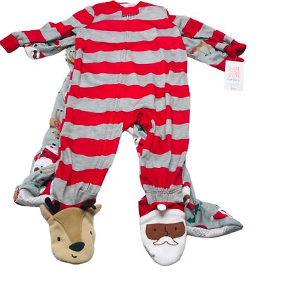2 Pack Just One You Made By Carter's Baby 12 Month Dark Santa Footed Pajama New