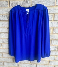 Chico's Long Sleeve V Neck Keyhole Front Tie Tunic Blouse Women's Size 1 (M)