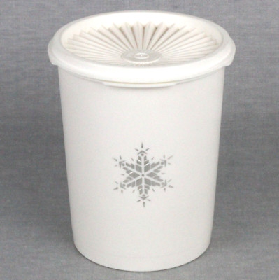 VTG Tupperware White Snowflake Canister 811-13 and Starburst Lid Storage Holiday