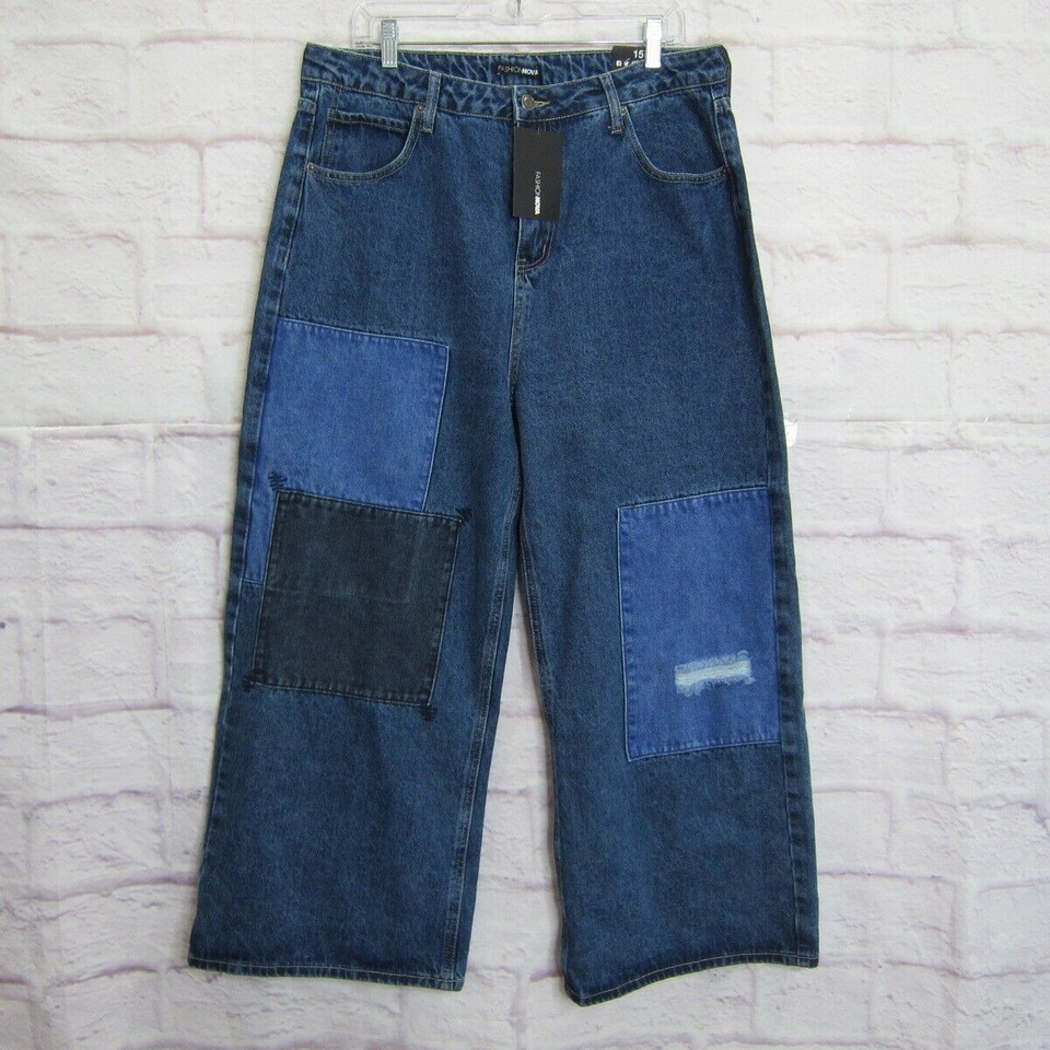 Fashion Nova Wide Leg Ankle Jeans Caught In A Daydream Patchwork Dark