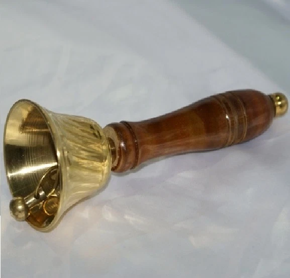 yotutun Campanella classica a mano in ottone massiccio dorato, campanella da tavolo in stile tradizionale, per scuola, chiesa, hotel, servizi di Natale e matrimonio, dorata, C-387
