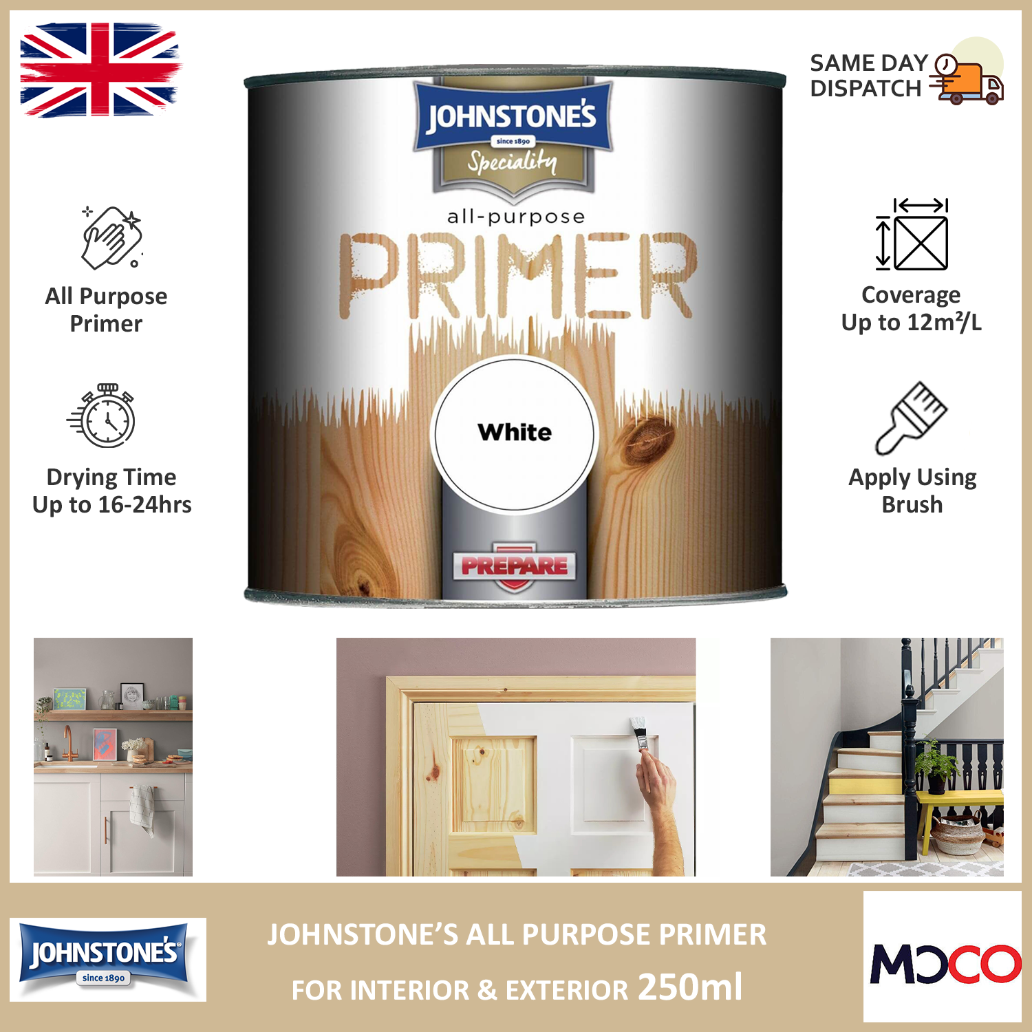 Johnstones All Purpose Primer Paint Interior Exterior Wood Metal White