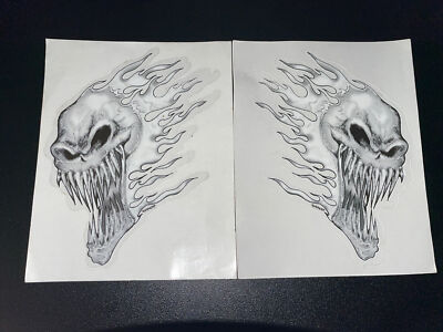 MADD Vintage Lot of 2 Flaming Skull Sticker Decals 6  Left and Right