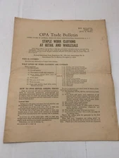 WWII 1945 Office Of Price Administration OPA Trade Bulletin Staple Work Clothes