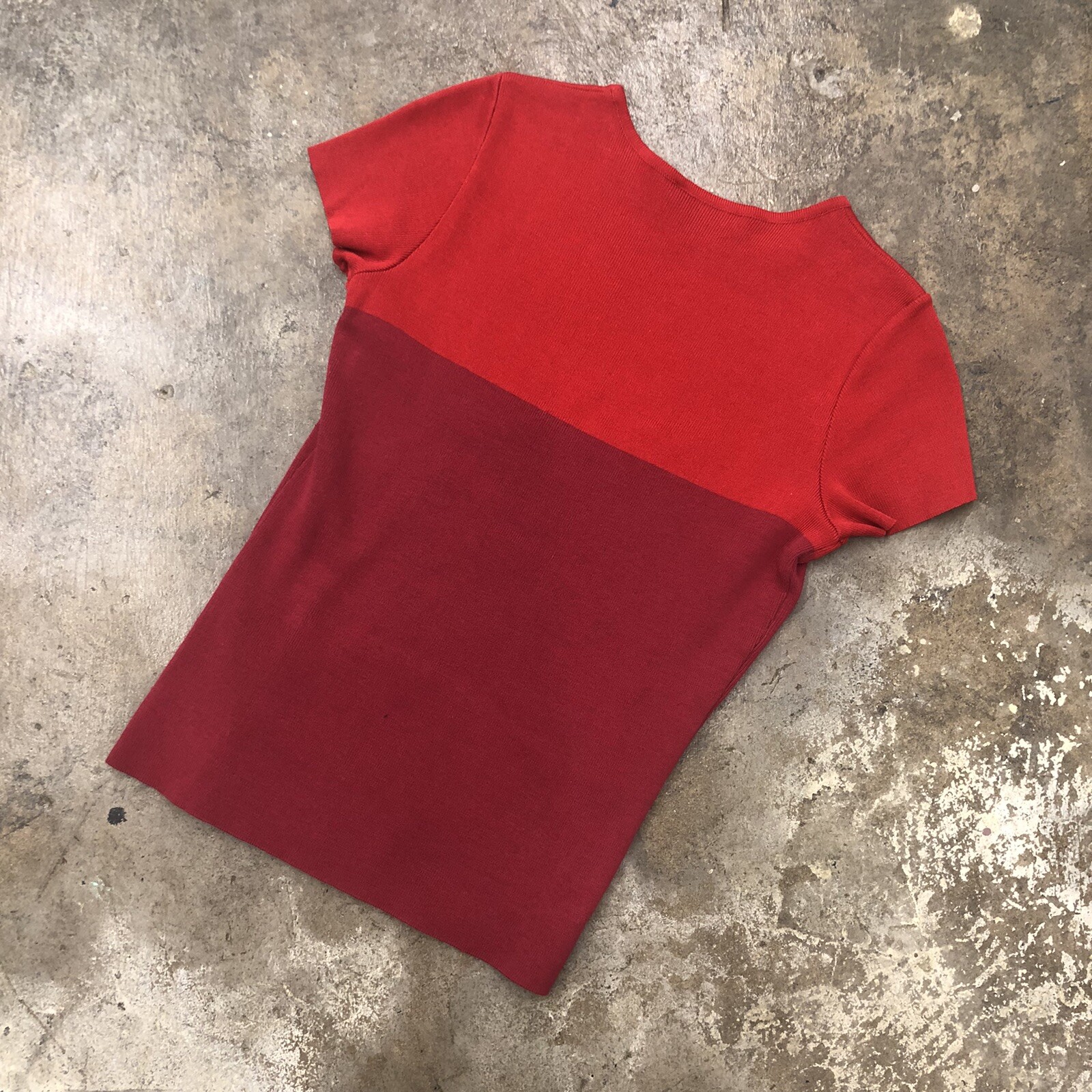 Top YSL Yves Saint Laurent colore a costine manica corta rosso fucsia rosa 38