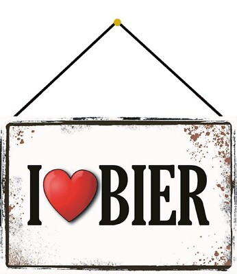 Blechschild 20x30 I love BIER Wand + Tür Schild Party Pub Cafe Beer mit Kordel W