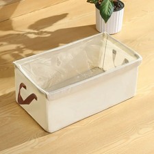 26L Cationic Fabric Storage Bin Clear Top Foldable Clothes Organizer Box Baige
