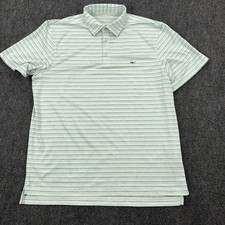 Vineyard Vines On-The-Go Sankaty Polo Performance Stretch Large White Blue Green
