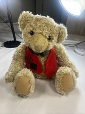 Tan Teddy Bear Stuffed Plush Hallmark Cards Sitting Red Vest Vintage