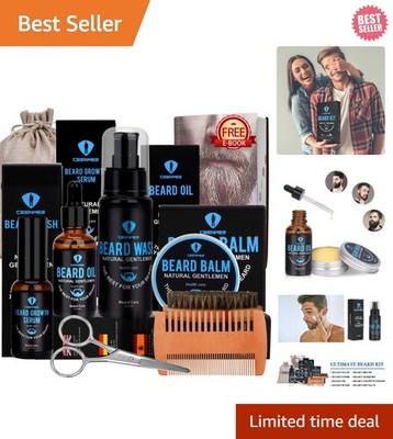 Men's All-in-One Beard Grooming Kit with Oil, Serum, and Scissors - Perfect Gift