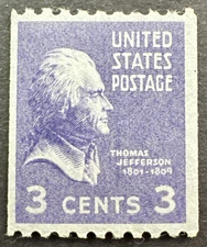 US 1939 Scott 851 13c Jefferson Single Coil Stamp MH OG