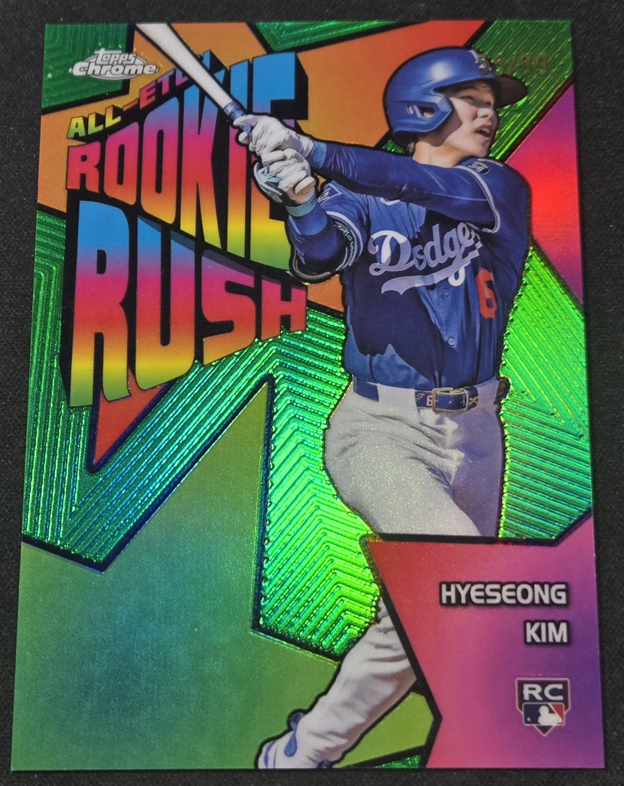 2025 Topps Chrome Hyeseong Kim RC Green Rookie Rush #'d 55/99 Dodgers