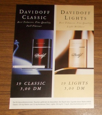 Seltene Werbung DAVIDOFF Classic & Lights Cigarettes - The best Tobaccos 1995