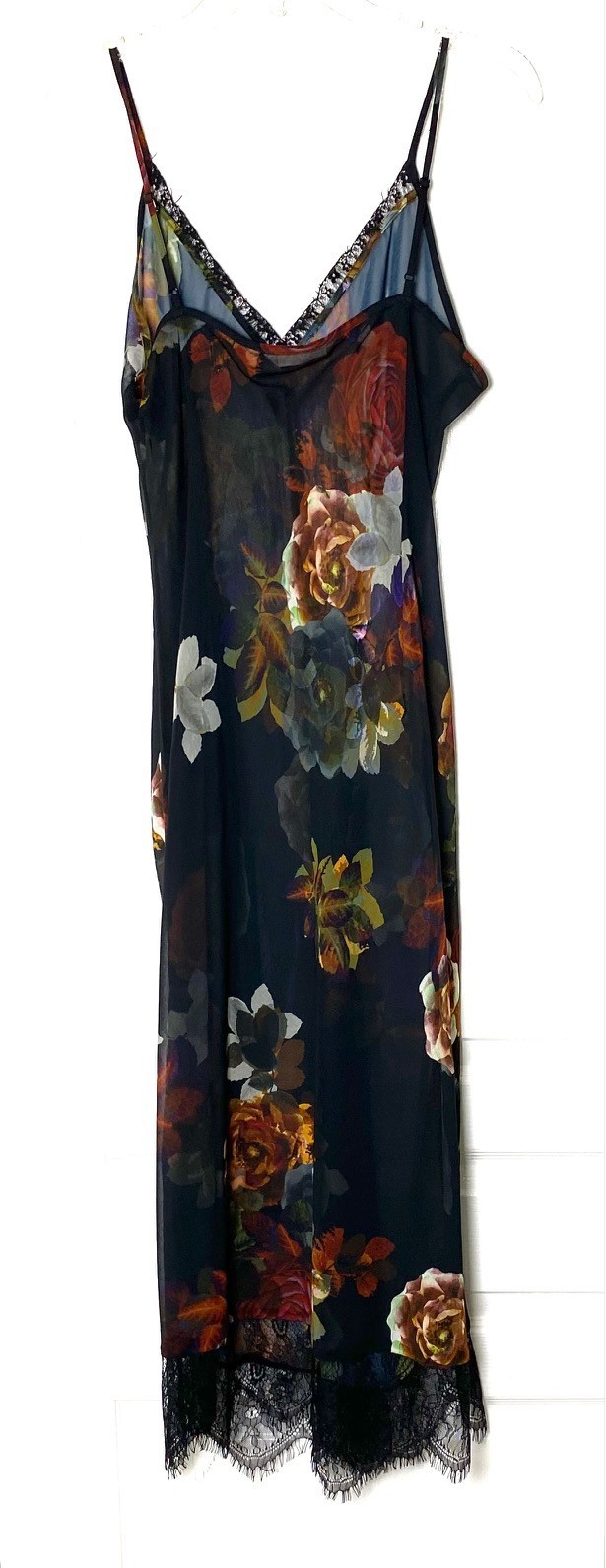 Soft Surroundings 2pc Black Floral Button Down Shirt Maxi + Slip Dress M = 10/12