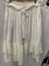 Vintage 70s 80s White Cotton Seersucker Prairie Skirt Lace Trim Tiered Cottageco