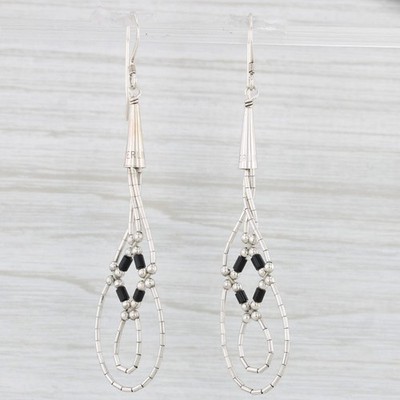 Liquid Silver Resign Bead Dangle Earrings Sterling Silver Hook Posts Teardrops